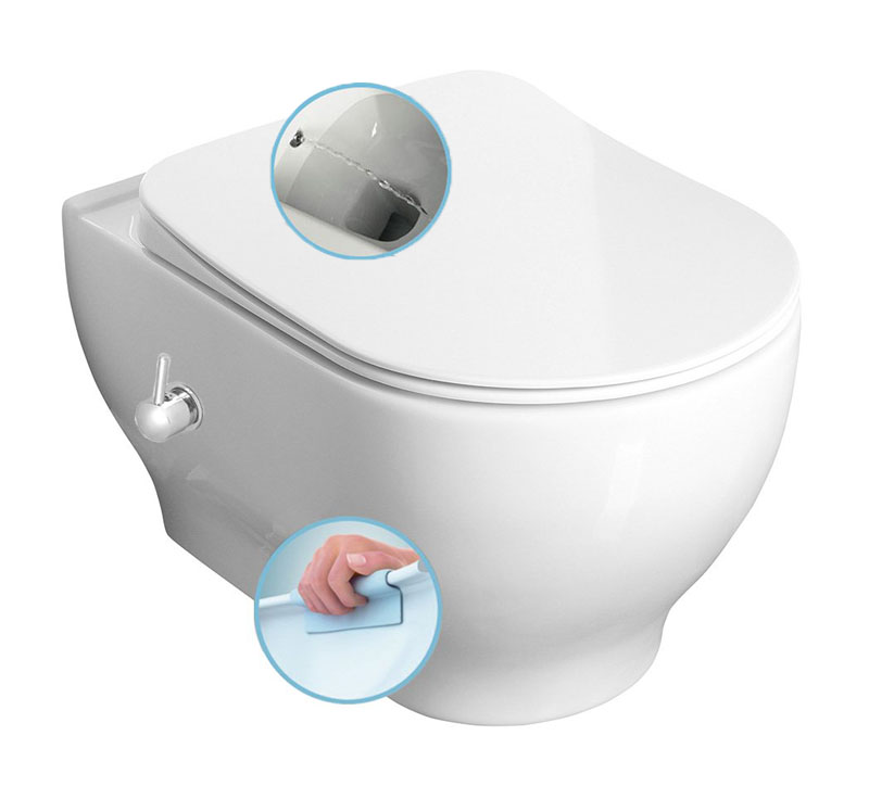 конзолна тоалетна с вградено биде и интегриран смесител 