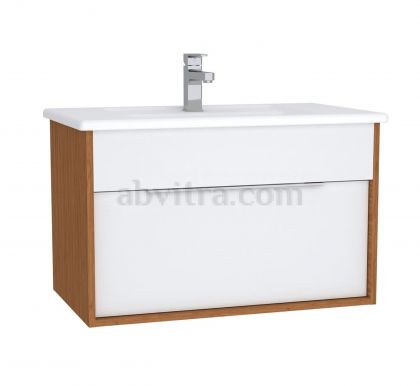 Конзолен шкаф за баня с мивка Integra - Бял и бамбук 
