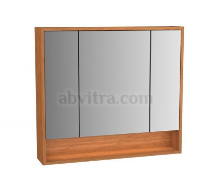 Конзолен шкаф за баня с огледало Integra - Бял и бамбук 