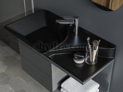Черна дизайнерска мивка за баня с плот Poise-X - Черен мат