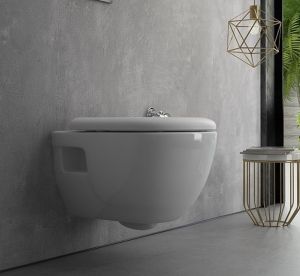 Конзолна тоалетна чиния без ръб Line - Бял гланц 