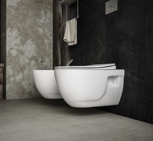 Конзолна тоалетна чиния без ръб Line - Бял гланц 