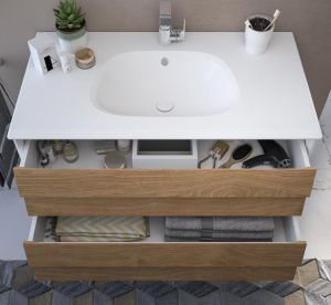 Конзолен шкаф за баня с мивка Frame - Златен дъб 
