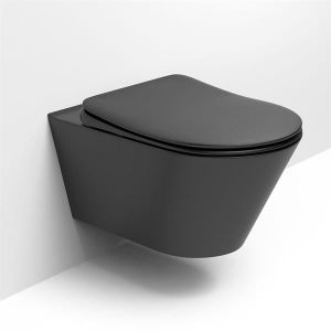 Черна конзолна тоалетна чиния без ръб Adda - Черен мат